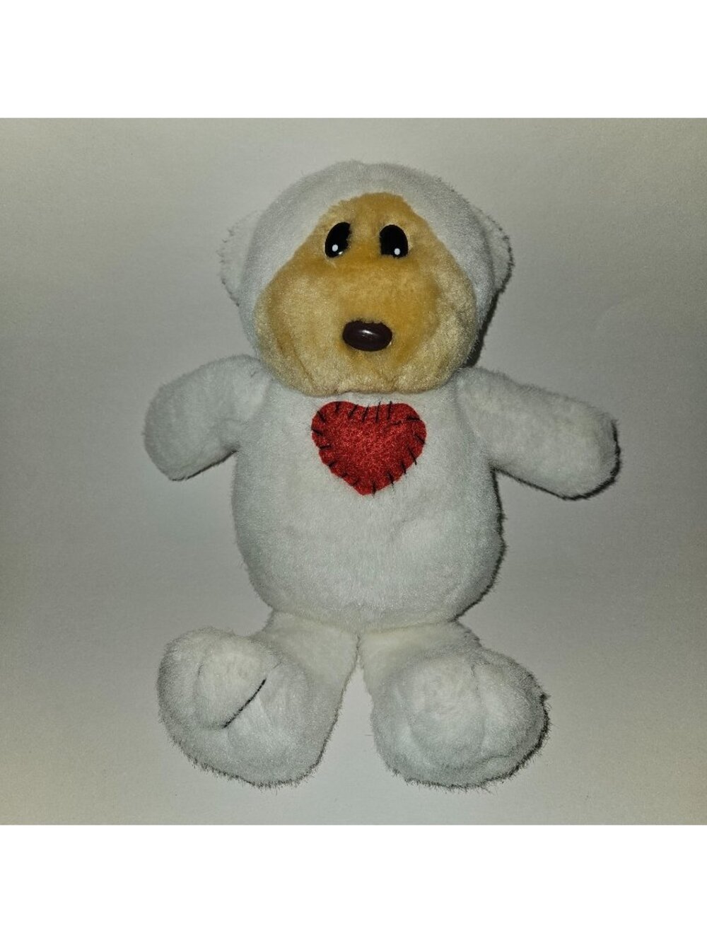 VTG 1997 White Monkey Plush Red Heart Brown Face Stuffed Animal Toy Sugar Loaf